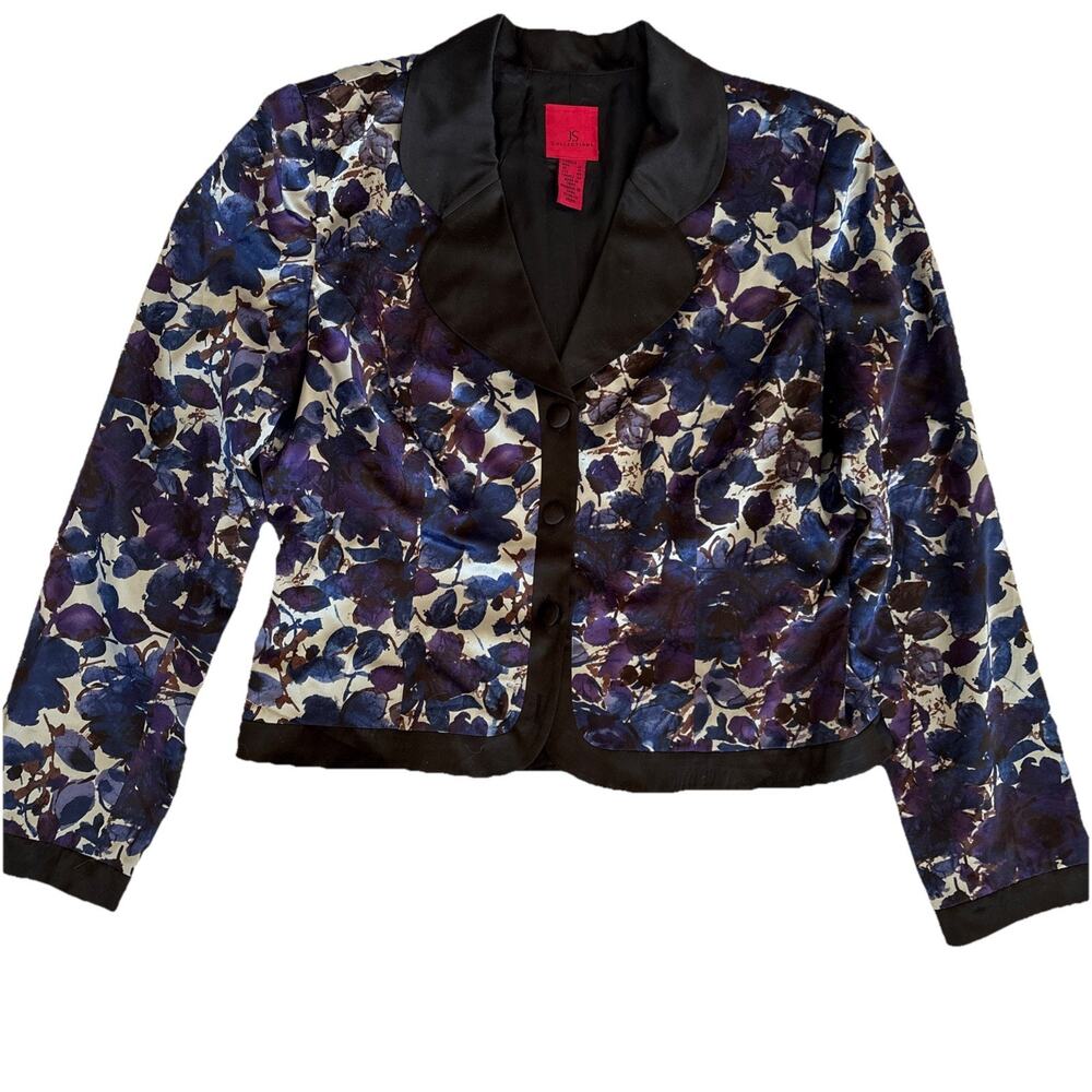 JS Collections Dark Floral Print 100% Silk Jacket Wm Sz 12 Whimsy Fairy Goth